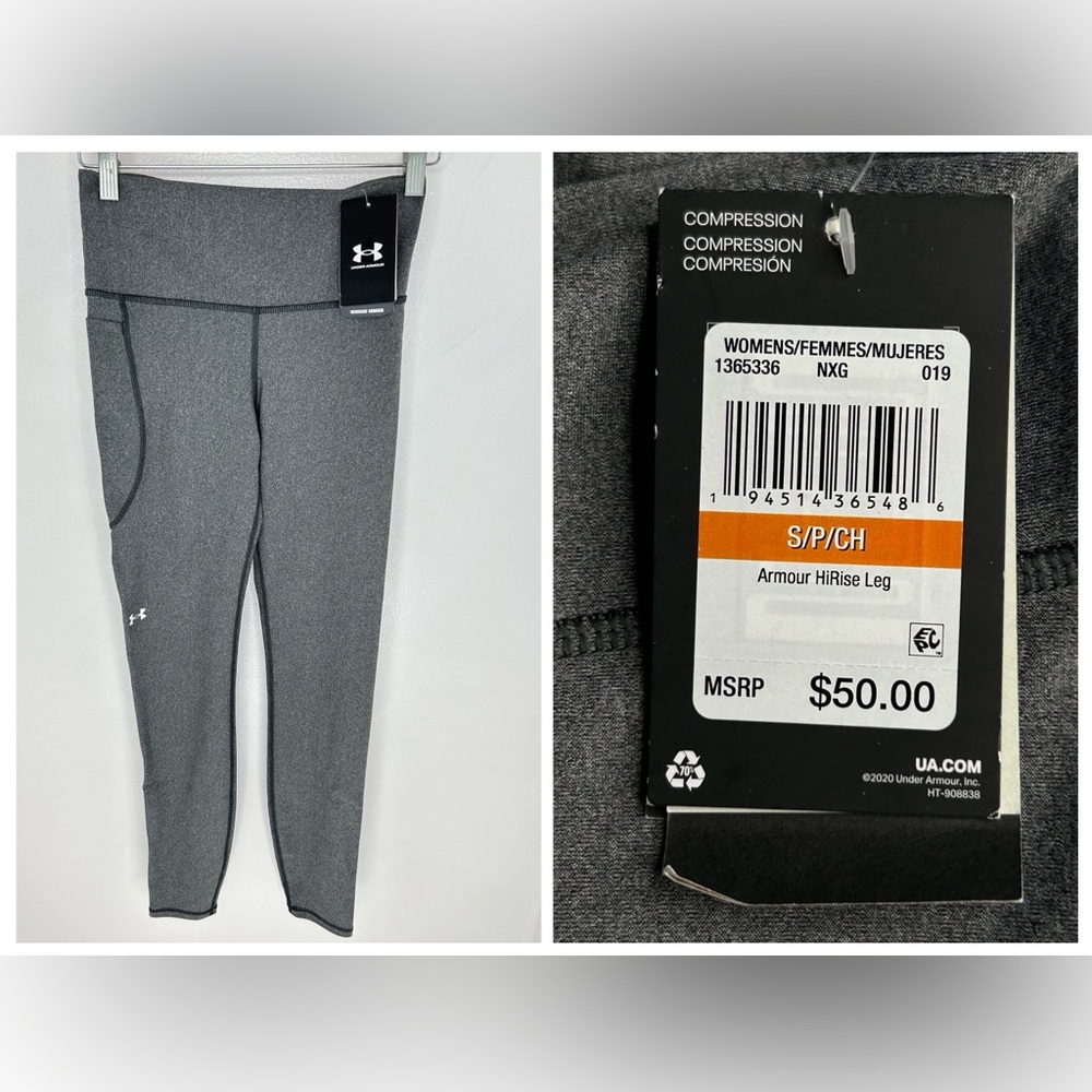 Under Armour NWT HiRise Compression Leggings‎ Size Small Charcoal Light Heather